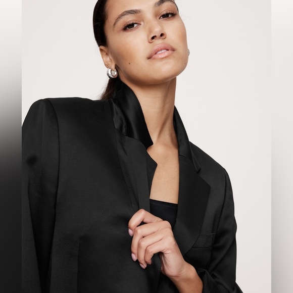 NWT Banana Republic Slim Italian Satin Black Blazer Size 6 Petite. - Picture 5 of 11